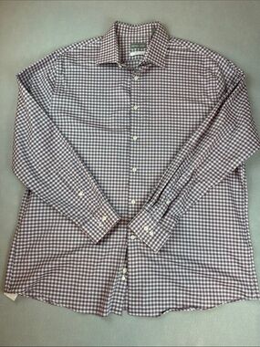 Michael Kors Men's Purple and White Gingham Plaid Dress Shirt Size: XL 17- 34/35